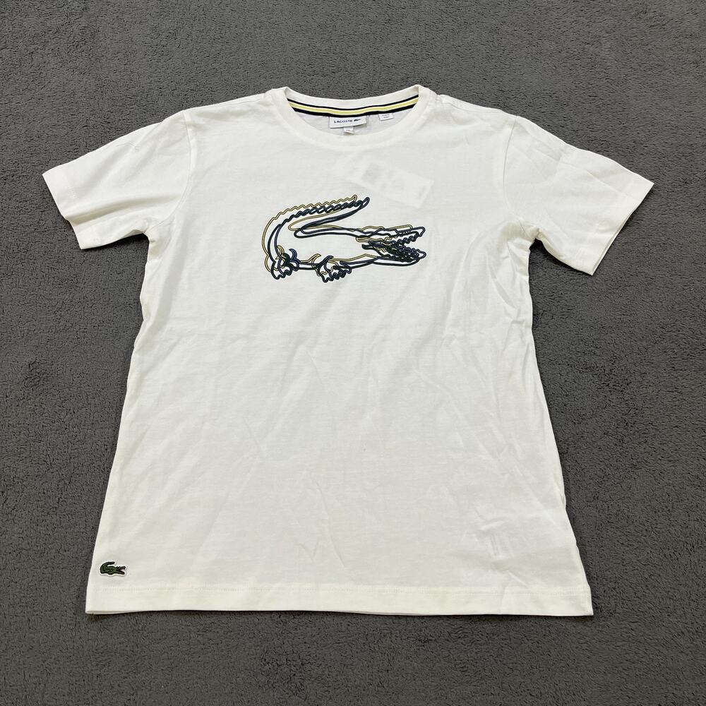 Lacoste White Graphic Crocodile Logo Short Sleeve T-Shirt Boy's Size 10 - NWT